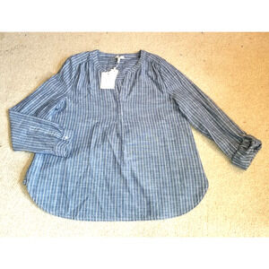 NWT $188 Womens Top-JOIE-blue/white striped cotton chambray "Kalan" tunic-L